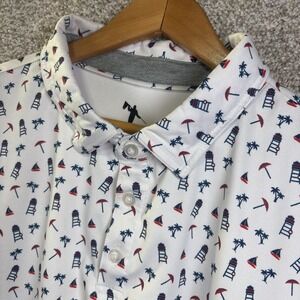 AndersonOrd Polo Shirt Mens 2XL White Beach Nautical Print Golf Stretch